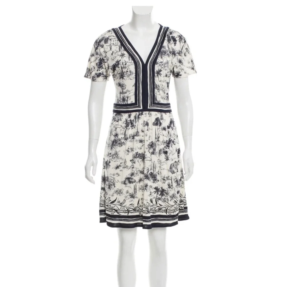 Tory Burch Toile De Jouy Grandmillennial Coastal Chic Mini Dress Navy White
